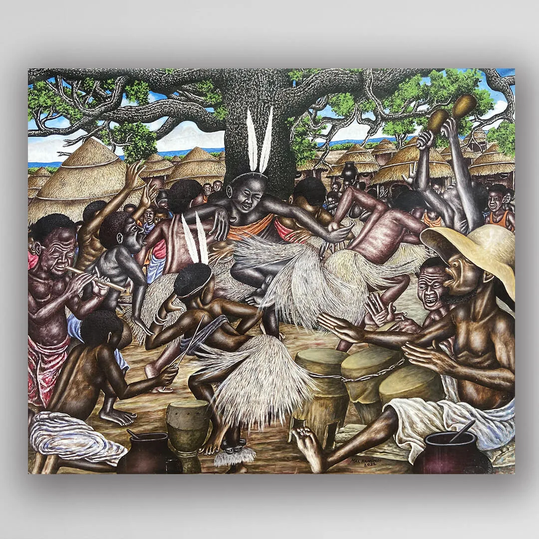 非洲藝術畫作《辛丁巴之舞 The Sindimba Dance》坦尚尼畫家 Max Kamundi 手繪 - 凡卡藝廊